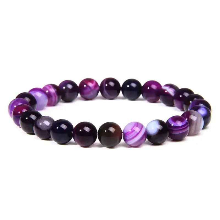 8MM Elastic Natural Stone Bracelets - CS: Purple stripe agate