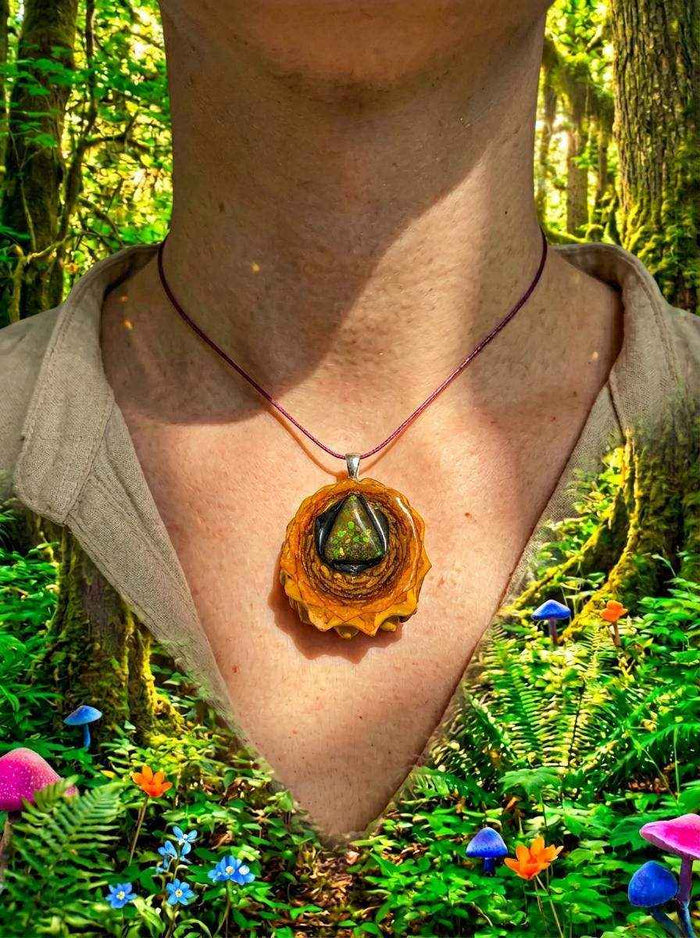 Ammolite Pinecone Pendant: Nature-Inspired Artisan Jewelry