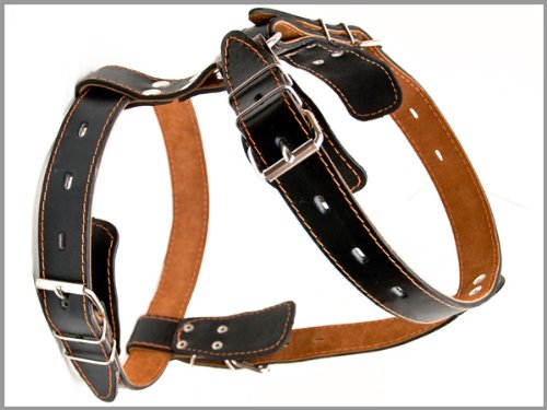 Black Genuine Leather Dog Harness. 28"-34" Chest, 1.5" Wide Straps, Rottweiler, Bulldog