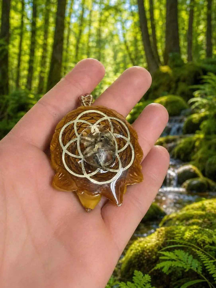 Black Rutile Seed of Life Pinecone Pendant | PNW Art| Hippie | #20
