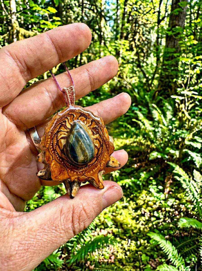 Blue Tiger's Eye Pendant | Unique Handmade Pinecone Jewelry for Nature Lovers