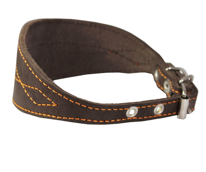 Brown Real Leather Tapered Extra Wide Greyhound Dog Collar 2.75" Wide, Fits 12"-16" Neck, Medium
