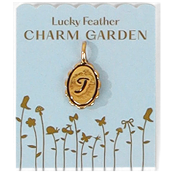 Charm Garden card displaying a gold letter 'T' charm.