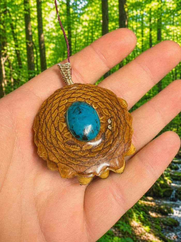 Chrysocolla Pinecone Pendant | Handmade PNW Jewelry | #55