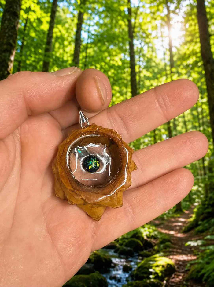 Dichroic Glass Pendant: Nature-Inspired Handmade Pinecone Jewelry