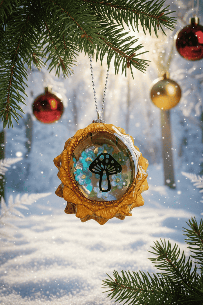 Flowers & Shroom Resin Pinecone Ornament | Handmade Holiday Forest Decor | PNW Nature Art - Smokin Resin Company