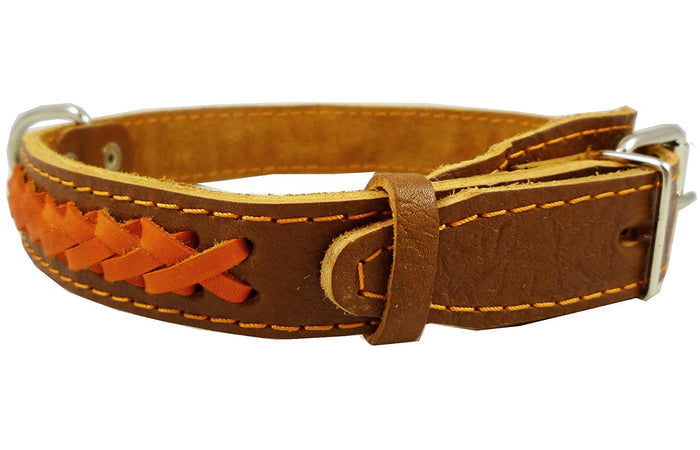 Genuine Leather Braided Dog Collar, 1" Wide. Fits 15"-20" Neck. Medium Breeds