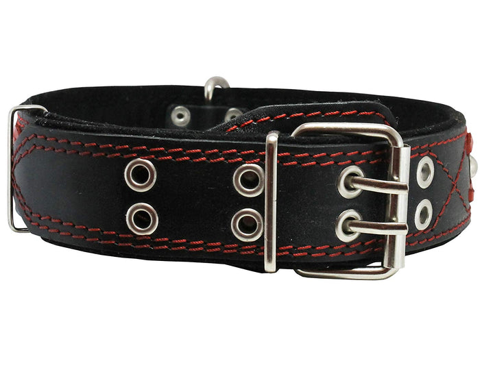 Genuine Leather Braided Studded Dog Collar, Red on Black 1.75" Wide. Fits 22"-27" Neck, Xlarge.