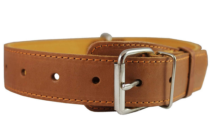 Genuine Leather Collar for Large and XLarge Dogs 20"-25" Neck Size, 1.5" Wide, Brown.