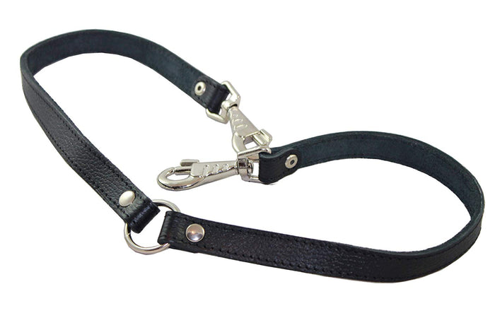 Genuine Leather Double Dog Leash - Two Dog Coupler (Black, Large (16"L x 7/8"W)