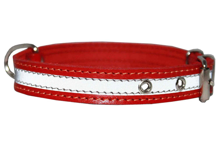 Genuine Leather Reflective Dog Collar 18" Long 7/8" Wide Red Fits 13"-15.5" Neck