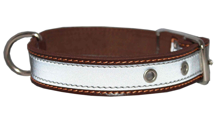 Genuine Leather Reflective Dog Collar 22" Long 1.25" Wide Brown Fits 15.5"-19.5" Neck