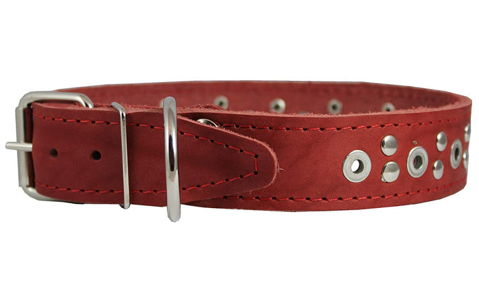Genuine Leather Studded Dog Collar 22"x1" Red Fits 15"-19.5" Neck