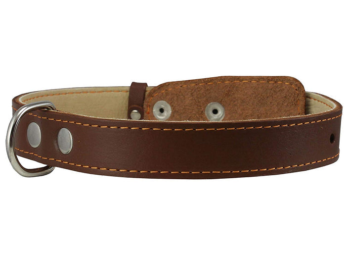 Genuine Thick Leather Collar for Medium Dogs 15"-20" Neck Size, 1" Wide, Brown