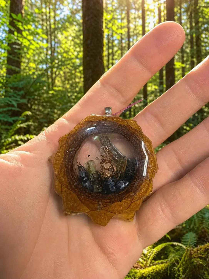 Handmade Pinecone Pendant: Nature-Inspired Jewelry with Tourmaline, Topaz & Vesuvianite
