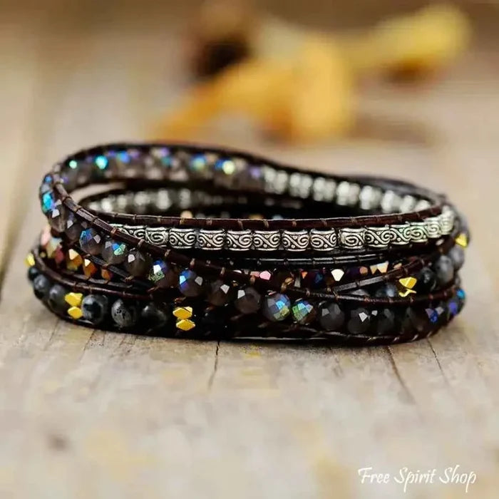 Natural Dark Onyx & Mixed Bead Wrap Bracelet