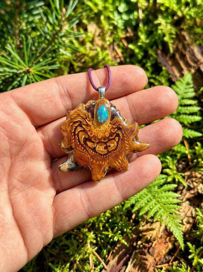 Radiant Fire Opal Pendant | Unique Handmade Pinecone Jewelry for Nature Lovers