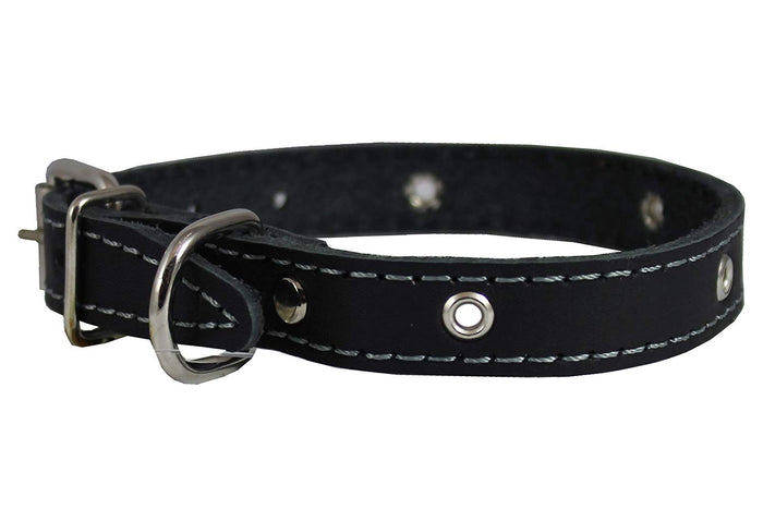 Real Leather Studded Dog Collar 15"x5/8" Black Fits 10.5"-13.5" Neck