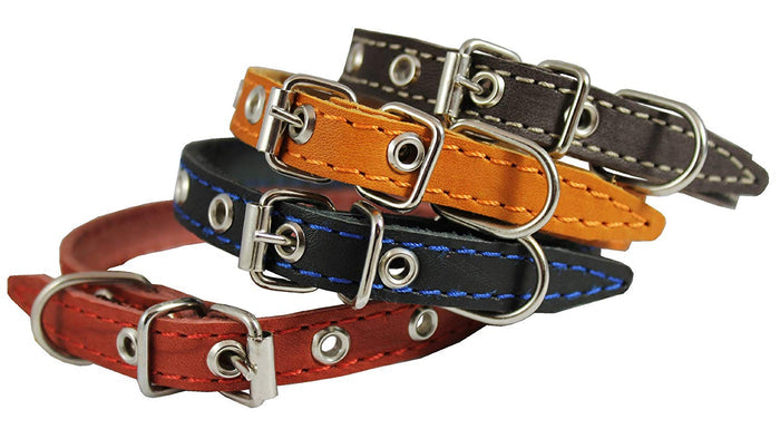 Red Real Leather Dog Collar 9.5"-13" Neck Size, 1/2" Wide Yorkshire Terrier, Puppies