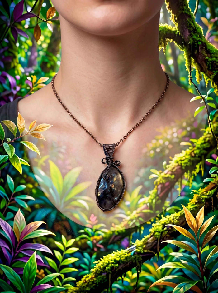 Wire Wrapped Labradorite Forestshade Aura Pendant
