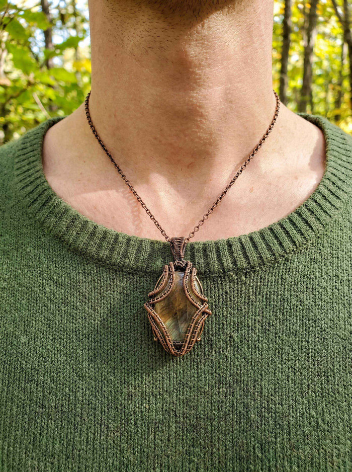 Wire Wrapped Labradorite Pendant – Copper Forest Jewelry, Statement Piece - Smokin Resin Company