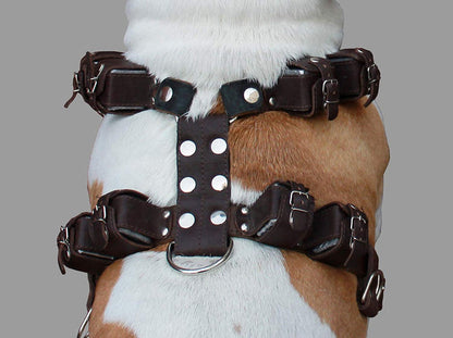 10 Lbs Brown Genuine Leather Weighted Pulling Dog Harness Exercise and Training Fits 35"-44" Chest
