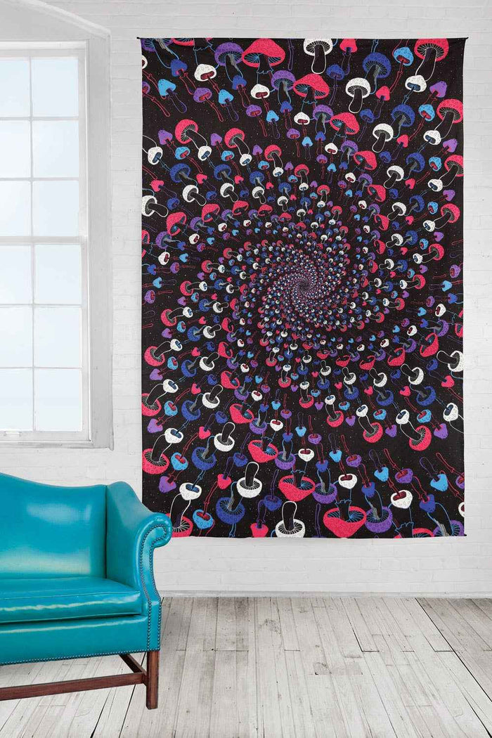 3D Glow in the Dark Tapestry Mushroom Spiral Tapestries: 60x90 inches