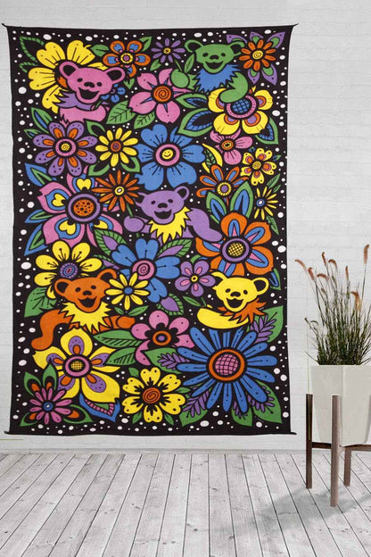 3D Grateful Dead Flower Bears Tapestry: 60x90 inches