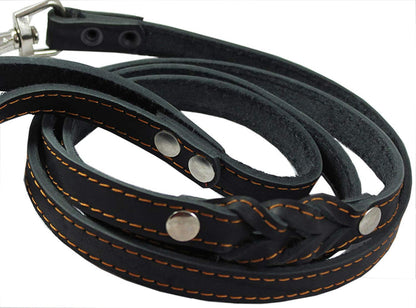 6' Genuine Leather Braided Dog Leash Black 3/4" Wide for Largest Breeds