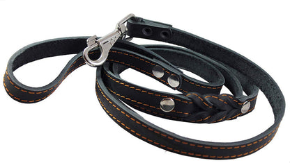6' Genuine Leather Braided Dog Leash Black 3/4" Wide for Largest Breeds