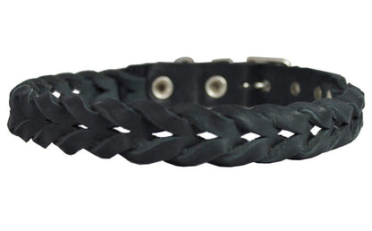 Black Genuine Leather Braided Dog Collar Braided 1" Wide, Fits 18"-21.5" Neck, Medium