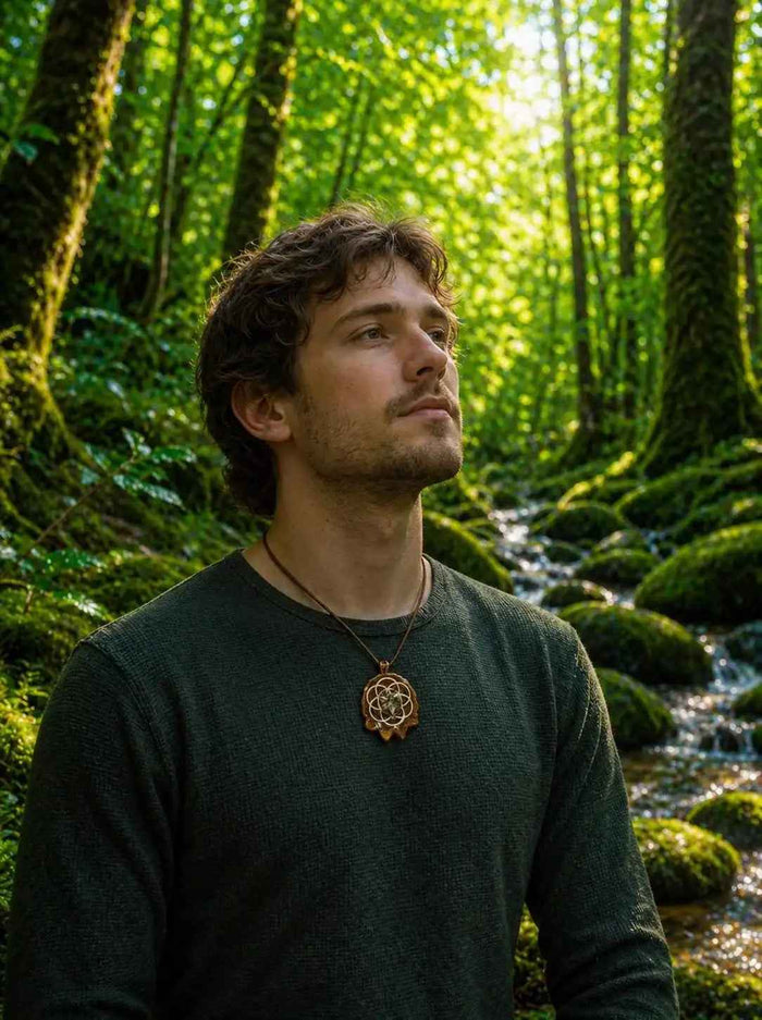Black Rutile Seed of Life Pinecone Pendant | PNW Art| Hippie | #20