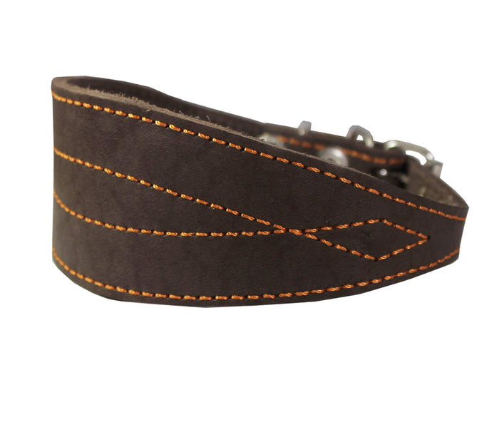 Brown Real Leather Tapered Extra Wide Greyhound Dog Collar 2.75" Wide, Fits 12"-16" Neck, Medium