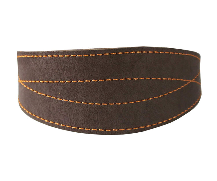 Brown Real Leather Tapered Extra Wide Whippet Dog Collar 2" Wide, Fits 11.5"-15" Neck, Medium