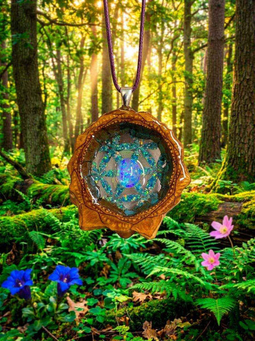 Captivating Fire Opal Pendant: Flower of Life Pinecone Jewelry for Nature Lovers