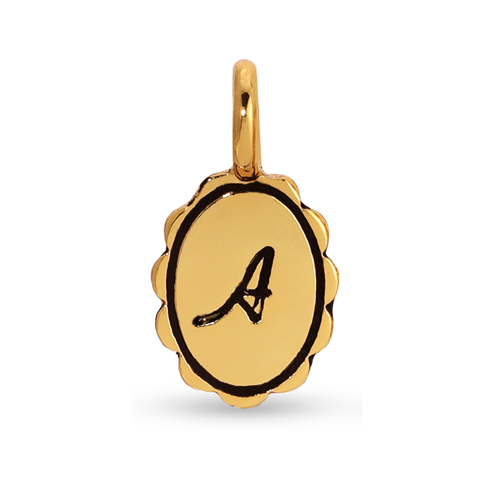 Gold pendant with the letter A.