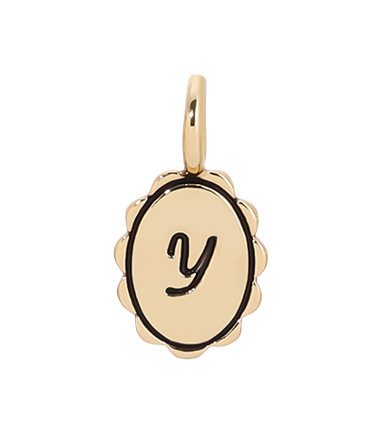 Gold charm pendant with the letter 'y'.