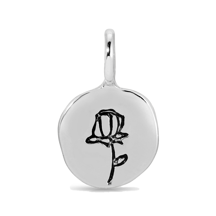 Silver pendant with a rose engraving.
