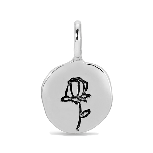 Silver pendant with a rose engraving.