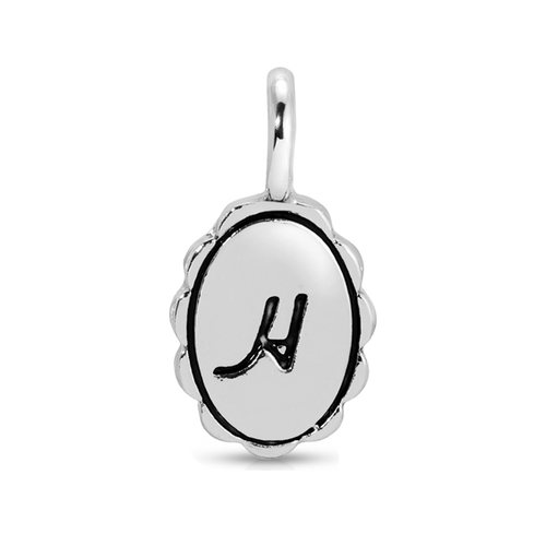 A silver charm with the letter 'H'.