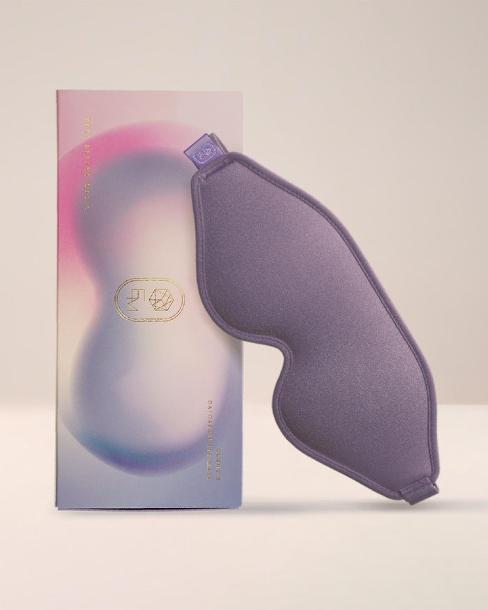EM Cosmetics Cloud 9 Daydream Eye Mask in Twilight, a beautiful grey silk, shown with its stylish packaging box.