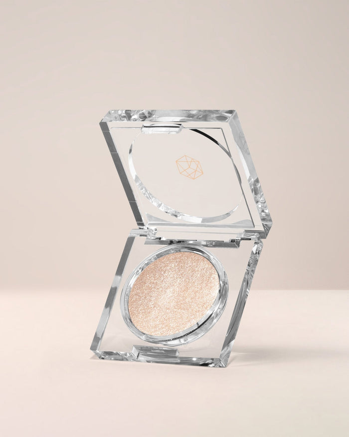EM Cosmetics Cosmic Pearl Dewy Eyeshadow in Luna, a shimmering champagne shade for a radiant, wet-look, dewy eye.