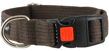 Cotton Web Adjustable Dog Collar with Locking Device 4 Sizes Brown