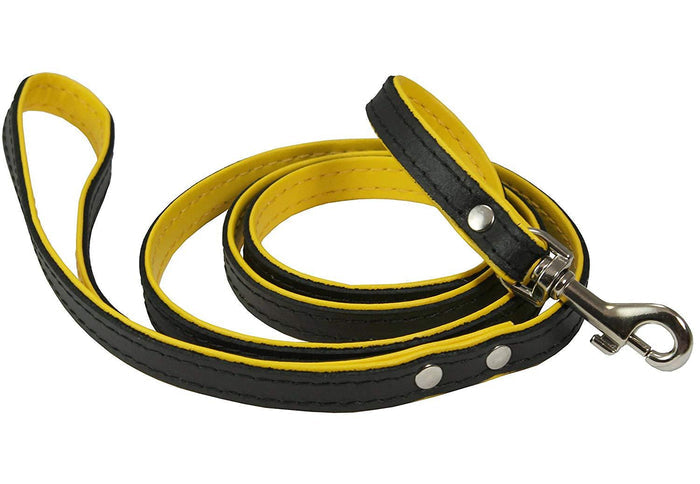 Dogs My Love 4ft. Two-Tone Leather Dog Leash Black/Yellow