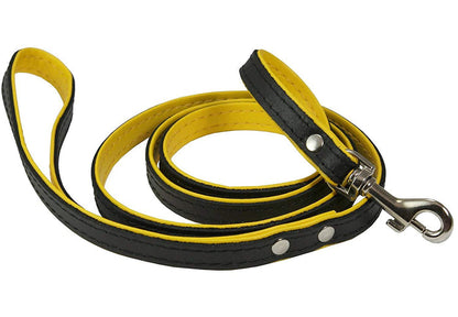 Dogs My Love 4ft. Two-Tone Leather Dog Leash Black/Yellow