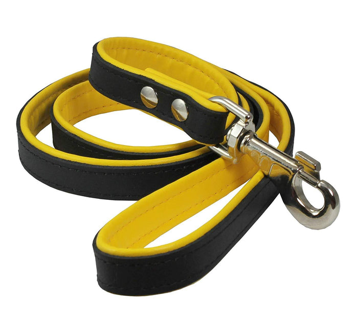 Dogs My Love 4ft. Two-Tone Leather Dog Leash Black/Yellow