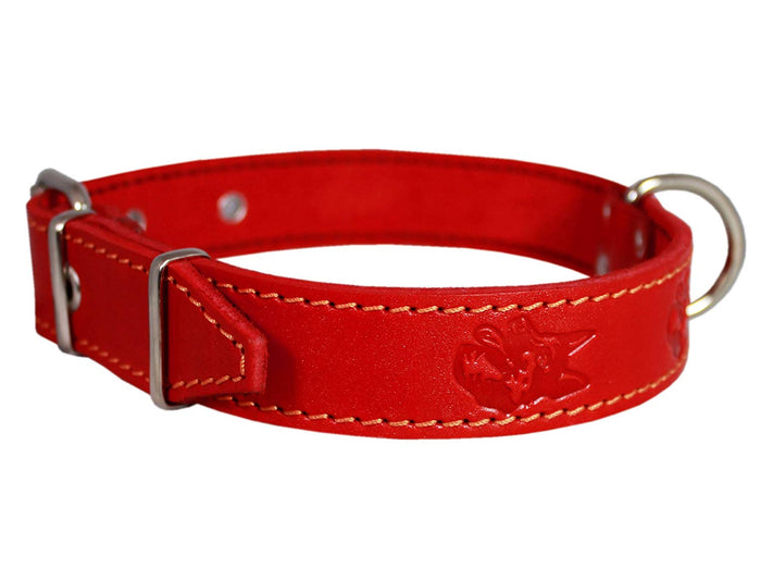 Dogs My Love Genuine Leather Dog Collar 1.25"x22" Fits 15"-20" Neck, Red, German Shepherd