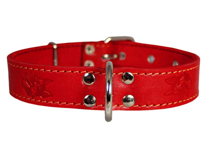 Dogs My Love Genuine Leather Dog Collar 1.25"x22" Fits 15"-20" Neck, Red, German Shepherd