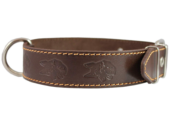 Dogs My Love Genuine Leather Dog Collar 1.4"x25" Fits 17"-22" Neck, Brown German Shepherd