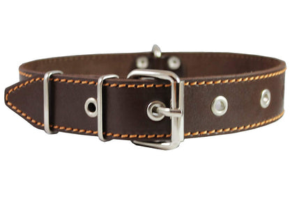 Dogs My Love Genuine Leather Dog Collar 1.4"x25" Fits 17"-22" Neck, Brown German Shepherd
